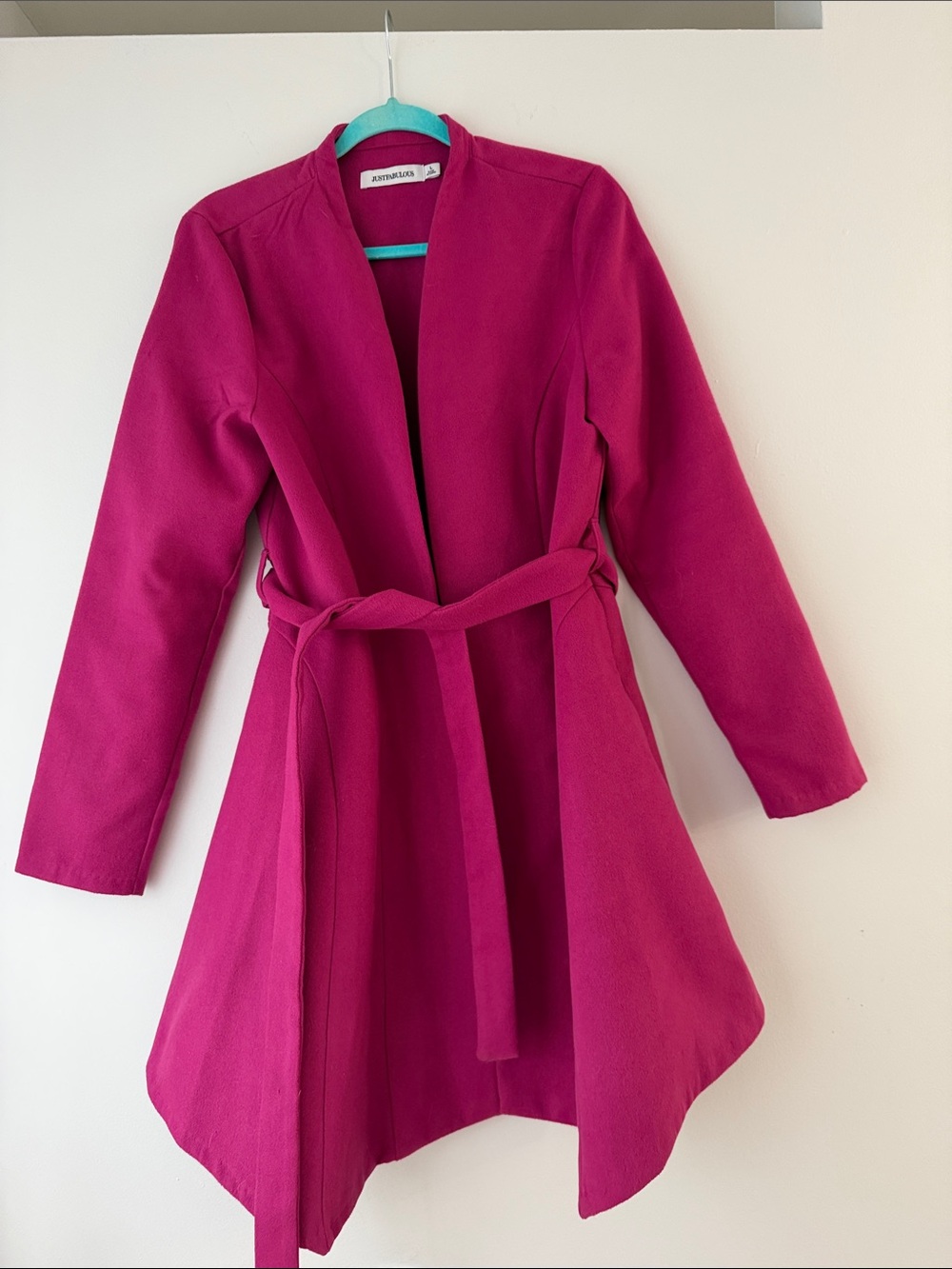 Open-Front Magenta Trench Coat with Self-Tie Waist